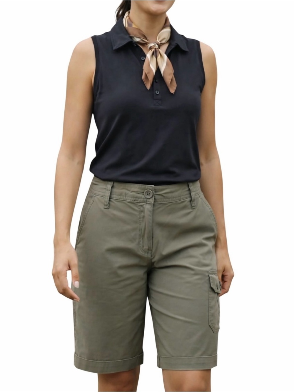 DONNA KARAN (DKNY) Cargo Bermuda Shorts Cotton Hiking Glamping Khaki Green 12